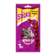 Whiskas Sticks lila Katzensnack-Pack mit Katzenfoto, zwei Fleischsticks und sichtbarem Text „STICKS“, „Reich an Huhn“ und „x6“