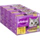 Pack de nourriture pour chats Whiskas avec le visage d'un chat gris, contenant 12 portions de volaille en sauce, étiqueté "Geflügel Auswahl" et "NEU."