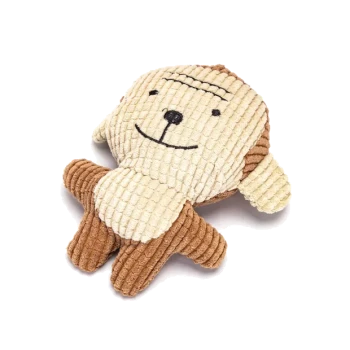 Weiches Plüsch-Monkey-Spielzeug mit einem lächelnden Gesicht, aus strukturiertem Stoff in beige und braun, ideal für Haustiere.