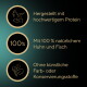 Goldene Symbole (Huhn+Fisch, 100%, Blatt) mit Text: hochwertiges Protein; 100% natürliches Huhn & Fisch; keine künstlichen Zusatzstoffe.