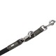 Grauer Leder-Leinenverbinder mit zwei silbernen Karabinerhaken und einer HUNTER-Metallplakette.