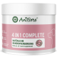 Behälter von AniForte 4 in 1 Komplett-Natur-Allround-Ergänzung für Hunde, mit einem rosa Etikett mit deutschem Text und einer Hundesilhouette.