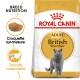 Sac de nourriture pour chats Royal Canin Adult British Shorthair avec un chat British Shorthair gris, avec un texte mettant en avant la nutrition de la race et le tonus musculaire.