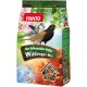 Eine bunte Tüte PANTO Wildvogel-Mix Vogelfutter, mit Illustrationen eines Blaumeise, Rotkehlchen und Amsel, mit einem Gewichtsetikett von 1,0 kg.