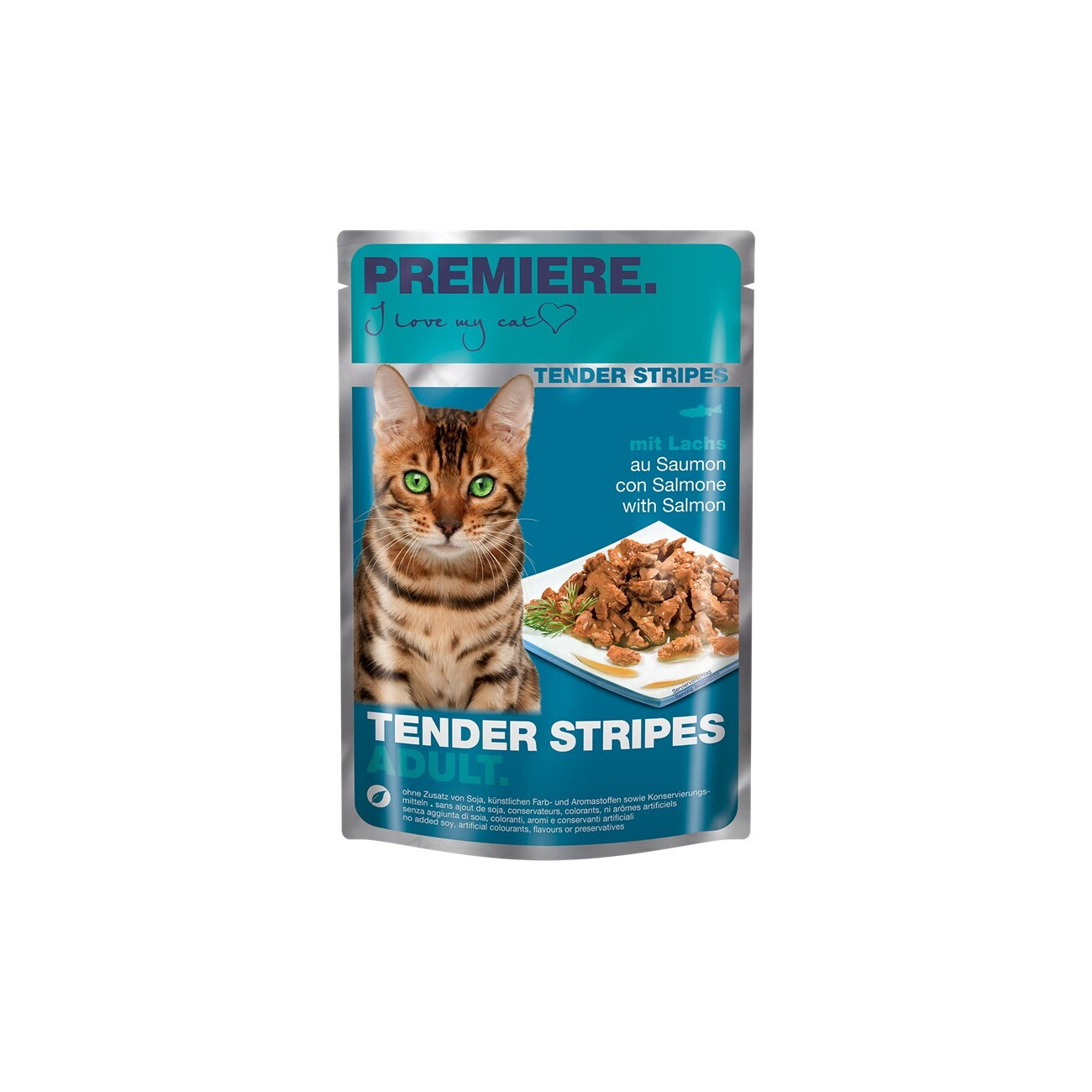 PREMIERE Tender Stripes Nassfutter Katze Adult Lachs 28x85 g