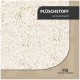 Plüschstoff in einer sanften beige Farbe, beschriftet mit "wärmend & weich", mit einem abgerundeten Ecken-Design.