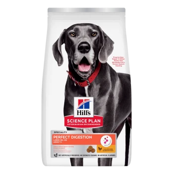 Hill’s Science Plan Hundefutter, Perfect Digestion für große Hunde ab 25+ kg, schwarzer Hund mit rotem Halsband, Huhn & brauner Reis