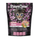 Pawsome! Frische & Trockene Haustierfuttertüte mit Truthahn, Gemüse und Kräutern, mit floralem Design und Nährwertangaben auf Deutsch.