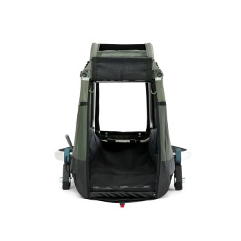 Haustierwagen in Grün und Schwarz, mit einem geräumigen Innenraum, Netzpaneelen zur Belüftung und einem stabilen Rahmen.