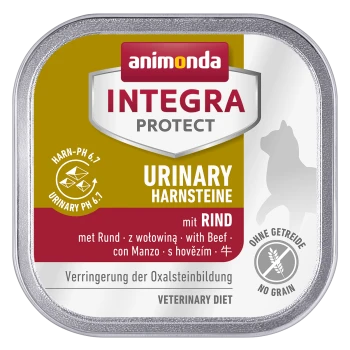 Animonda Integra Protect Urinary Hundefutterdose, mit Rindfleisch, mit Fokus auf die Gesundheit der Harnwege (pH 6,7), als getreidefrei gekennzeichnet.