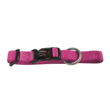 Professional Halsband Rosa verstellbares Nylon-Hundehalsband mit schwarzer Kunststoffschnalle, beschriftet mit „Wolters“ und einem Metall-D-Ring.