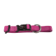 Rosa verstellbares Nylon-Hundehalsband mit schwarzer Kunststoffschnalle, beschriftet mit „Wolters“ und einem Metall-D-Ring.