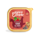 Edgard Cooper Hundefutter für Senioren, mit einem bunten Design mit Huhn, Brokkoli und Cranberry. Der Text lautet "Prachtvolles Huhn & Lachs."