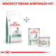 Royal Canin Diabetiker-Hundefutter-Sack und zwei Dosen kohlenhydratarmen Futters, beschriftet mit "MISCHFÜTTERUNG EMPFOHLEN MIT."