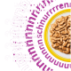 Nassfutter in einer Schale mit gelbem Rand vor lila Hintergrund mit dem Text 'Unser perfektes Versprechen', der Vitamine, Taurin und 90 % tierisches Protein aufzählt.