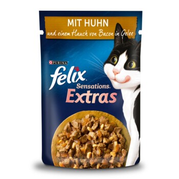 Felix Sensations Extras Gelees 26x85g mit Huhn und einem Hauch von Bacon