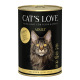 Cat's Love Erwachsenen-Katzenfutterdose mit einer Maine Coon Katze auf dem Etikett, mit Text, der 'Huhn' und 'Premium-Qualität' angibt.