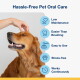 Golden retriever being petted beside header "Hassle-Free Pet Oral Care" with icons and a benefits list