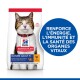 Sac de nourriture pour chats Hill's Science Plan Mature Adult 7+ mettant en avant un chat avec un collier, soulignant le soutien à l'énergie, à l'immunité et à la santé des organes.