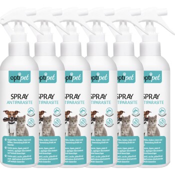 OptiPet Flohspray 6x250ml für direkte Tieranwendung gegen Flöhe, Milben, Zecken, Läuse