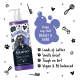 Bugalugs Maxi White Shampoo für Haustiere, mit einem Cartoon-Hund und Vorteilen: glänzendes Fell, Schaum, großartiger Geruch, stark gegen Schmutz, vegan, pH-ausgeglichen.