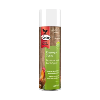 Spraydose Quiko Enjoy Nature Kieselgur-Spray (Kieselgur/Diatomeenerde) 500 ml, grünes Label in Holzoptik mit Hahnbild