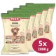 Fünf Beutel DIBO Pansen Hundefutter, jeweils 2000 g, mit natürlichen Zutaten und einem Etikett, das "Ausgewogene und natürliche Nahrung für den Hund" angibt.