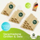 Gerollte Katzenauflagen aus Naturfasern in 3er-/5er-/10er-Sets; sichtbarer Text: 'Verschiedene Größen & Sets', '5 & 10 mm', 'Made in Germany', 'CleanCat'