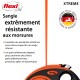 Laisse de chien Flexi XTREME en orange et noir, avec une sangle durable et un texte français soulignant la force pour les chiens agiles.