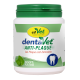Behälter von cdVet dentaVet Anti-Plaque für Haustiere, der die Zahngesundheit fördert, mit einem grünen Deckel und einem Etikett mit 100% natürlichen Inhaltsstoffen.