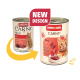 Deux boîtes de nourriture pour chat Animonda Carny Adult au bœuf, montrant l’ancien et le nouveau design étiqueté « NOUVEAU DESIGN ».