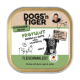 DOGS'n TIGER Hundefutteretikett: PROVIANT — Huhn mit Ente, Apfel & Kartoffel; 63% Huhn/Ente; getreidefrei; Foto eines schwarzen Hundes