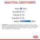 Image showing analytical constituents of pet food: Protein 10.0%, Fat 2.1%, Crude ash 1.7%, Crude fibres 1.2%, Moisture 82.0%.