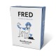 Verpackung für Haustierfutter namens "FRED," mit einem Cartoon-Hund mit einem blauen Schal und dem Text "Buntbarsch mit Amaranth."