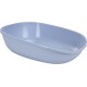 Light blue oval pet feeding bowl with smooth edges, empty and positioned on a white background.