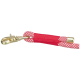 Rote und weiße Haustierleine mit einem goldenen Metallclip, mit einem geflochtenen Design und einem gepolsterten Griff für Komfort.
