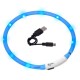 Blaues LED-Haustierhalsband mit einem USB-Ladekabel, ausgestattet mit einem Ein/Aus-Schalter für eine einfache Bedienung.