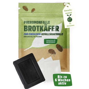 Pheromonfalle für Brotkäfer mit insektizidfreier Überwachung, geruchsneutral für Menschen, bis zu 6 Wochen wirksam.