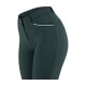 Dunkelgrüne Reitleggings mit passendem Design, mit einem weißen Streifen auf der Tasche und einem Knopfverschluss.