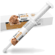 Eine Tube REAVET+ IMMUN Immununterstützungspaste für Hunde, mit einem Spritzenapplikator, mit einer Box, die ein Hundebild und Produktdetails zeigt.