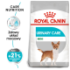 Torba z karmą dla psów Royal Canin Urinary Care Mini z ilustracją małego psa, z tekstem podkreślającym korzyści zdrowotne dla układu moczowego i +21% skuteczności.