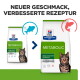 Hill's Prescription Diet METABOLIC Katzenfuttertüte mit getigertem Kater, grünes Etikett „Gewichts- und Diabetesmanagement“.