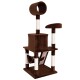 Brauner Katzenbaum mit mehreren Ebenen, einem Kratzbaum, einer Hängematte und einer runden Sitzfläche oben.
