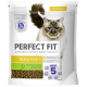 Katzennahrungsverpackung mit einer flauschigen blauäugigen Katze, beschriftet mit "Perfekte Passform", "Unterstützt die Gesundheit des gesamten Körpers", "Sensibel 1+" und "Reich an Truthahn."