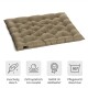 Beige gepolsterter Hundebett mit Symbolen und Text: "Kuschelig Weich," "Orthopädisch Formstabil," "MADE IN GERMANY," "Pflegeleicht Waschbar."