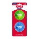 Pack KONG Squeezz : balles sifflantes texturées verte et bleue sur un support rouge, «KONG» sur les balles et texte «Dogs Need to Play».