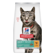 Hill's Science Plan Futtersack — Perfect Weight Adult 1+ mit Huhn; grau getigerte Katze leckt sich die Lippen.