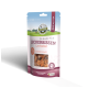 Premium-Haustierleckerlipackung mit gefriergetrocknetem Lachsfilet, beschriftet mit "Leckerbissen Lachsfilet", mit einem Gewicht von 150 g.