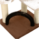 Basis eines Katzenbaums mit einer braunen plüschigen Plattform, zwei mit Sisal umwickelten Kratzpfosten und einem schwarzen bürstenartigen Bogen zum Spielen.