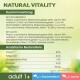 Bild eines Haustierfutterpakets mit dem Titel "NATURAL VITALITY", das die Zutaten und die Nährwertanalyse für Fisch- und Lachsvarianten detailliert.